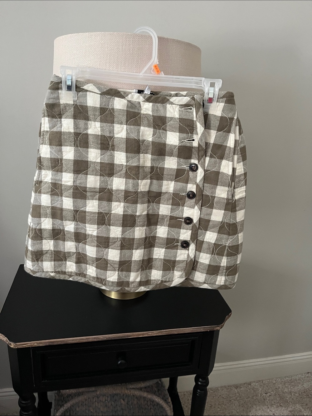 Madewell Olive and Cream Checked Button-Front Mini Skirt